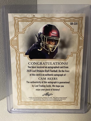 CAM AKERS 2020 Leaf Ultimate Autograph #14/50 L.A. RAMS Florida State Seminoles - Picture 4 of 6