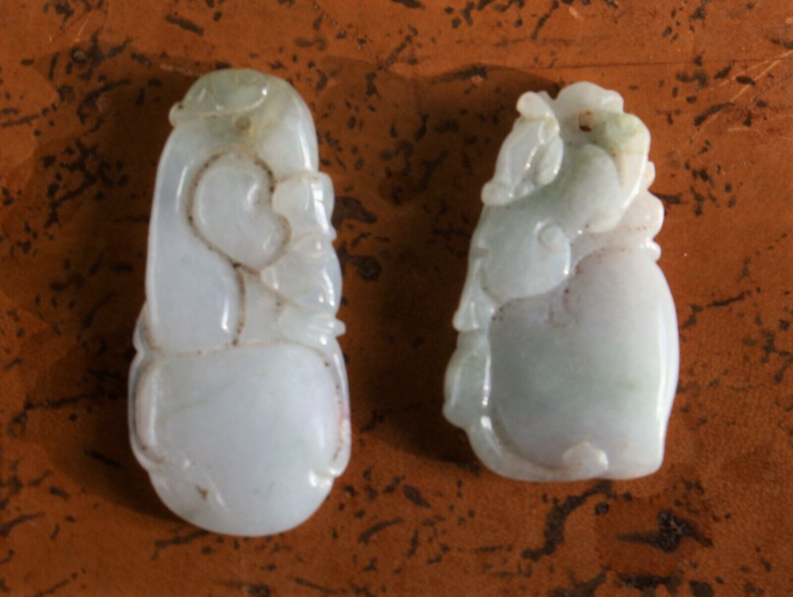 Two Small Vintage Chinese White Jadite Carved Fruit Pendants 