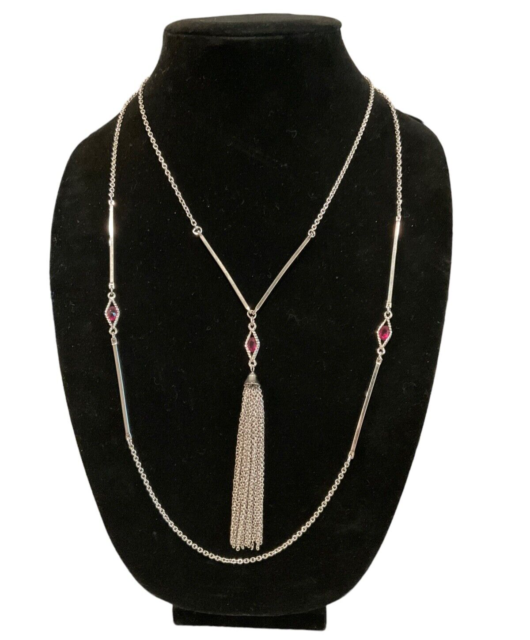 Sarah Coventry Necklace Duo Silver Tassel Pink 1978 Serenade Set