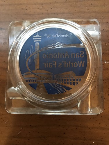 1968 San Antonio Worlds Fair Vintage Glass Advertising Ashtray - Picture 3 of 3
