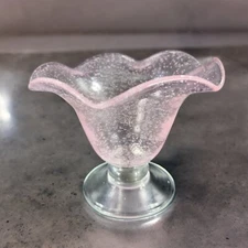 Art Glass Clear Footed Bowl Compote Pink Top With Small Bubbles Glass Decor