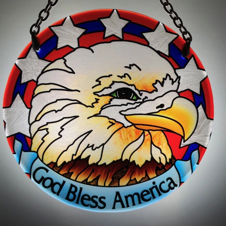 Lote de 12 Vidrieras Atrapasoles 4.5" Águila Dios Bendiga América 4 de Julio Regalo Foto 2 de 4