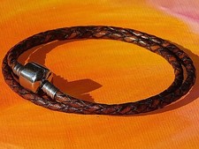 Antique Brown double-wrap leather & steel European charm bracelet - Lyme Bay Art
