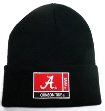 Alabama Crimson Tide flat cotton applique on Black beanie  cap hat. See details