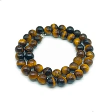 Genuine Tiger's Eye Smooth Round Gemstone Beaded Necklaces 18'' Men & Women Gift