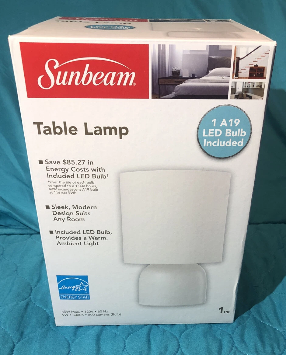 WHITE LED DESK TABLE LAMP SUNBEAM WARM WHITE A19 A 19 BULB LIGHTS