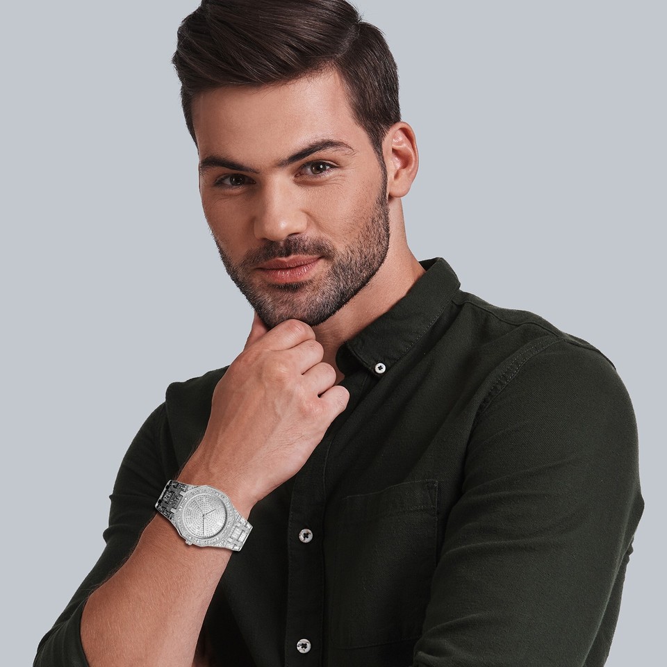 Men's Luxury Silver Jewelry Crystal Decorated Diamond Watch For Women