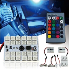 2x 8-Color LED Panel Light 24RGB-SMD 5050 Interior Dome Map Bulbs Remote Control