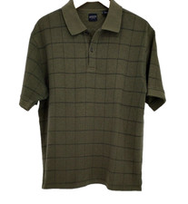 Arrow Men's Green Knit Check Polo Shirt Size Large Slits Golf Activity