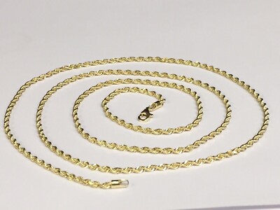 10kt Massiv Gold Diamantschliff Seil Anhänger Kette/Halskette 24'' 2mm 5 Gramm