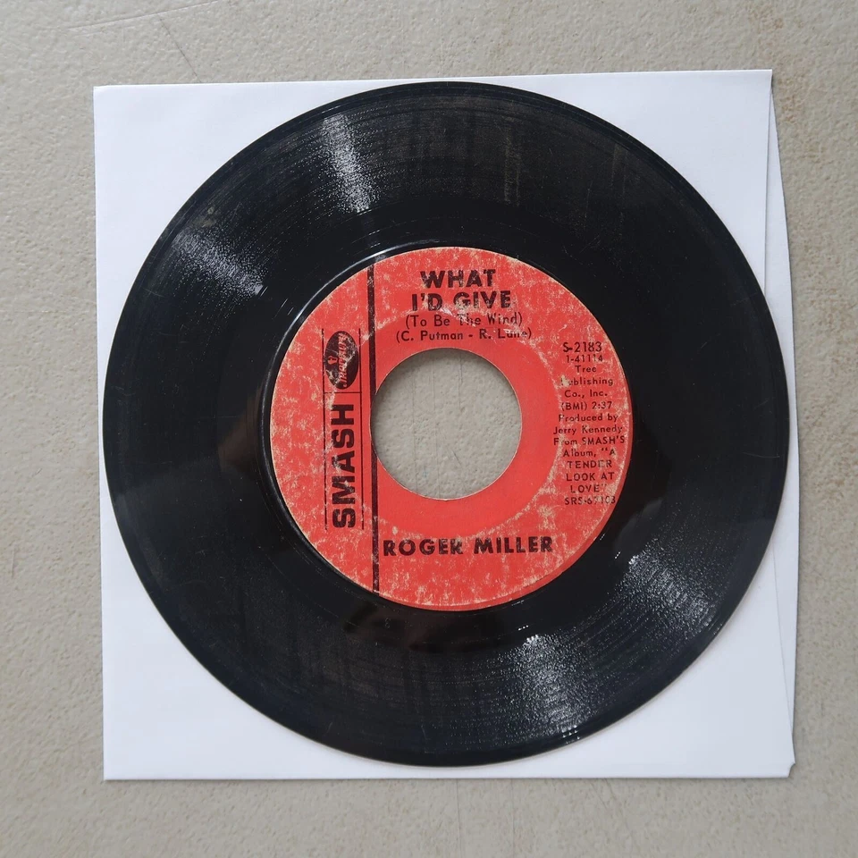 ROGER MILLER TOLIVER/WHAT I'D GIVE SMASH MERCURY RECORDS VINYL 45 VG 21-81 - Image 2 of 2