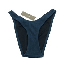 J Crew Textured Curved-Waist Cheeky Bikini Bottom Navy Blue L