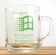 Microsoft Windows '95 Glass Mug Luminarc Brand 3.5" Tall Vintage Retro Computer