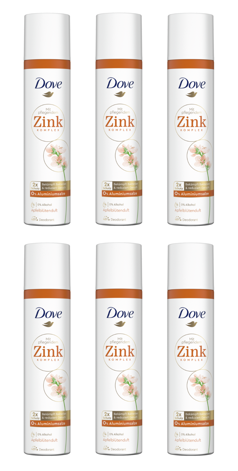 Dove 0% Aluminiumsalze Zink-Komplex Apfelblüten-Duft Deodorant-Spray , 6x100ml