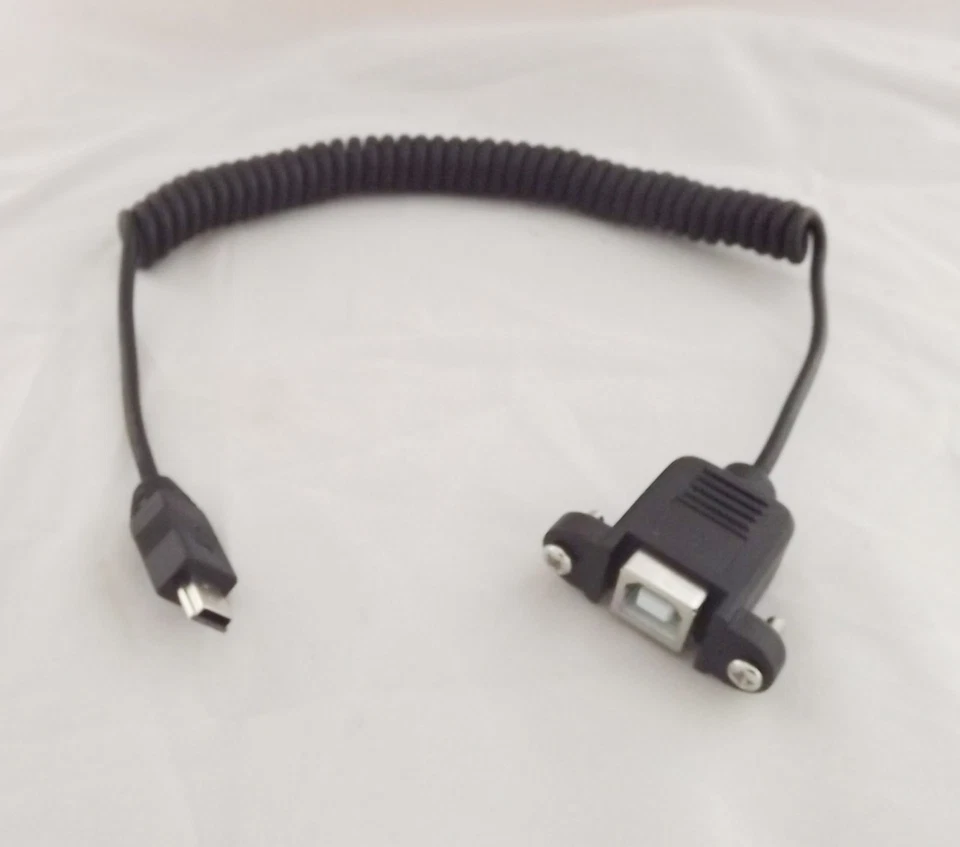 10x USB 2.0 B Female Panel Mount To Mini USB 5 Pin Male Coiled Spiral Wire Cable - Image 2 of 4