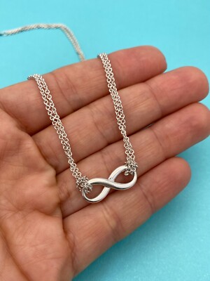 Tiffany Co Sterling Silver Double Chain Infinity Pendant Necklace
