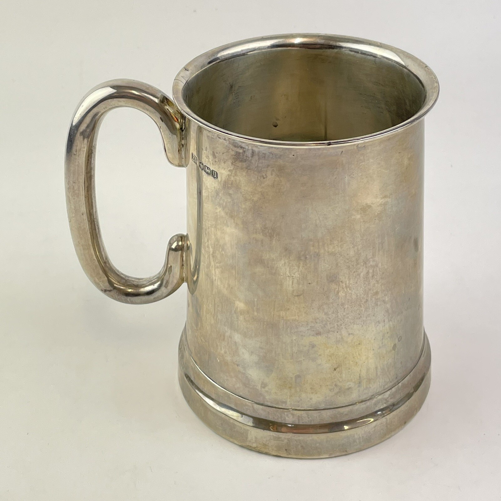 Antique Solid Silver Glass Bottom Pint Tankard Viner's Ltd 1937 12.5cm