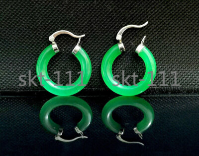 Echte Jade Ohrringe – Grün, Click-Hoop Mit Silbe Produktbild-Vorschau 3