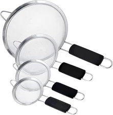 U.S. Kitchen Supply Stainless Steel Strainer Set 4Pcs 4Size With Non Slip Handle