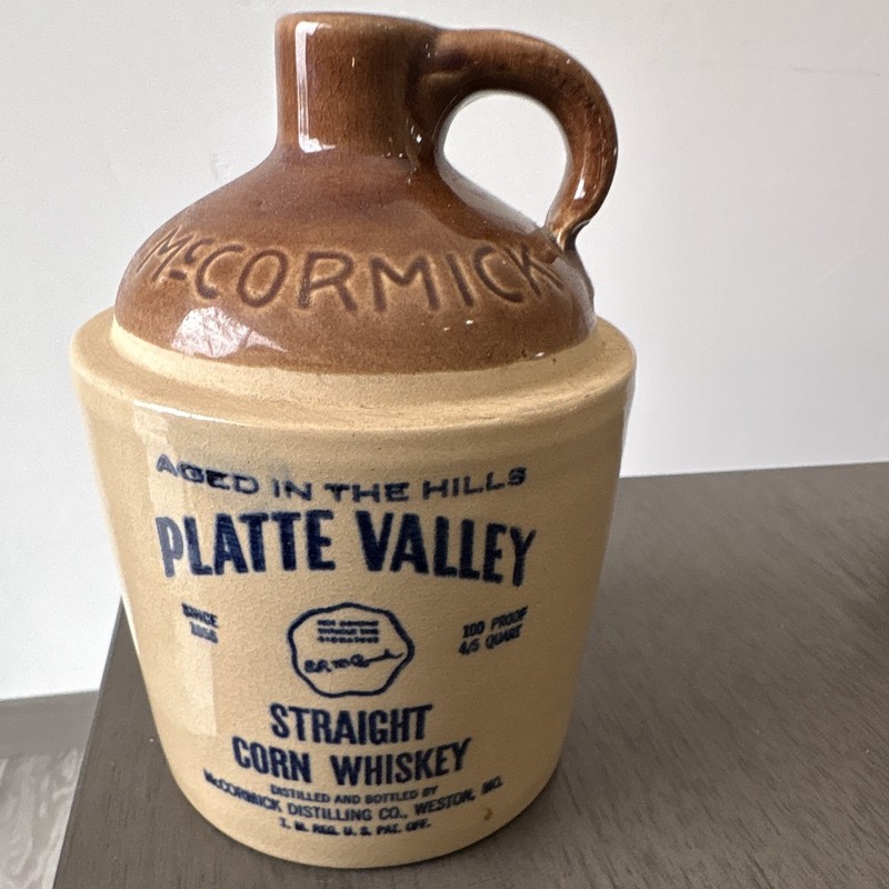 McCormick Platte Valley Straight Corn Whiskey Stoneware Jug Decanter 11-D-16