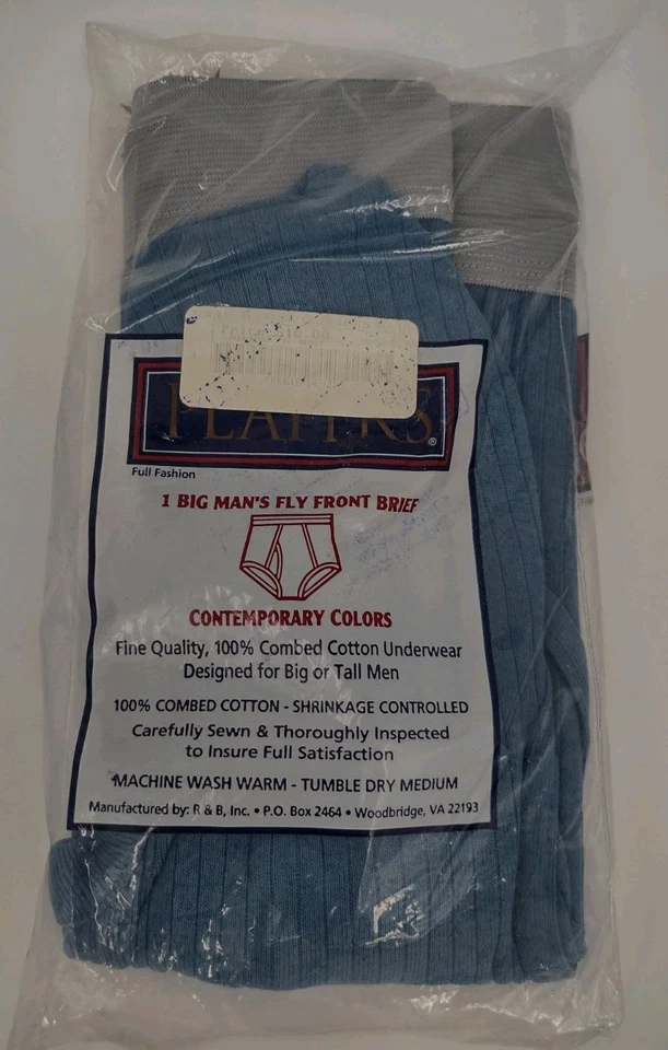 Vtg Players 1 Big Man's 100% Combed Cotton Fly Front Brief Mens 2X (46-48)  Blue - Image 2 of 4