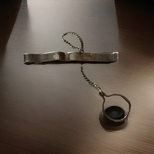 Vintage Sterling Silver Tie Bar With Chain And Ring