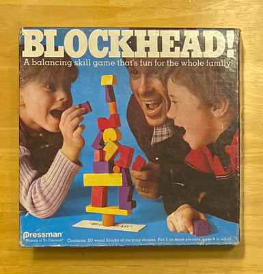 Vintage Pressman BLOCKHEAD! Balancing Skill Game Wooden Pieces 1982 - COMPLETE
