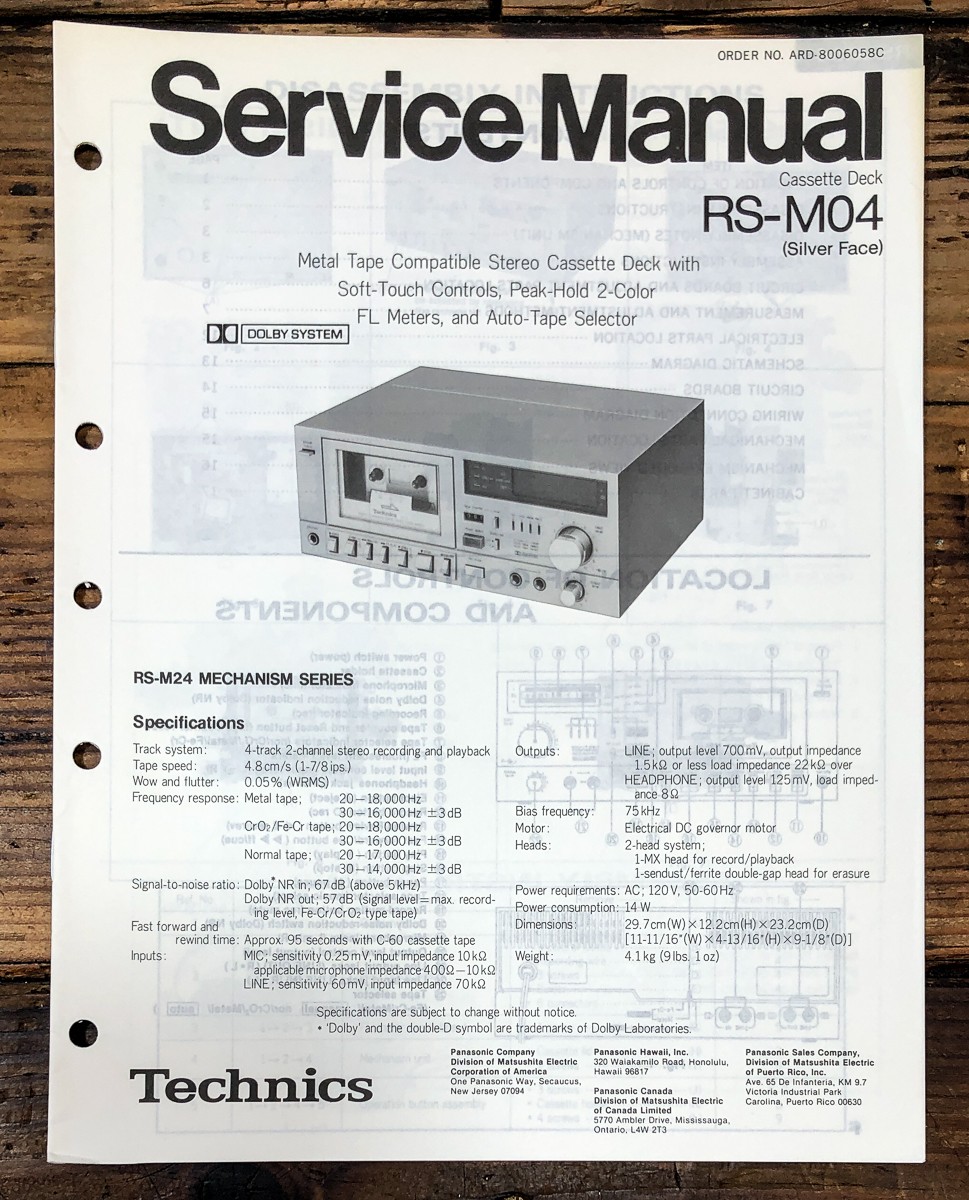 Technics RS-M04 Cassette Service Manual *Original*