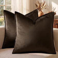 Brown Velvet Decorative Throw Pillow Covers 18X18 Pack of 2  Living Room Square