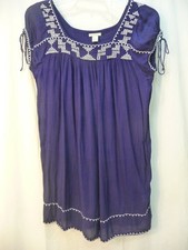 FOREVER 21 t   Women's tunic DRESS Size Med navy blue short sleeve embroidery