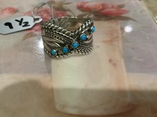 Vintage Sterling Silver 5 Stone Turquoise Wide Band Ring Sz 9.5