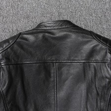 Herren Schwarz Retro Kunstleder Jacke Stehkragen für motorrad Mantel