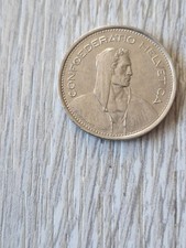 eine Schweizer 5 Franken Münze, mit dem Portrait von Helvetia portofrei nach Großbritannien