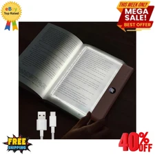 Rechargeable LED Book Light Clear Flat Panel, 3-Color Dimmable, Timer, USB, Pink