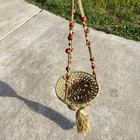 Vtg Macrame Wood Beads Hanging Plant Holder 28" Goldish Brown Boho Handmade — photo 2