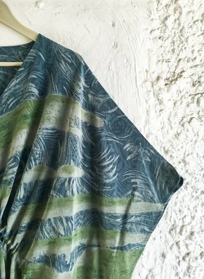 Azul Seda Midi Kaftan / Vestido Túnica Largo Agudo / Resort Wear Outfit... - Imagen 1 de 4