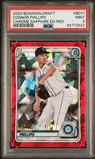 2020 BOWMAN DRAFT CHROME SAPPHIRE ED RED #BD71 CONNOR PHILLIPS 4/5 PSA 9