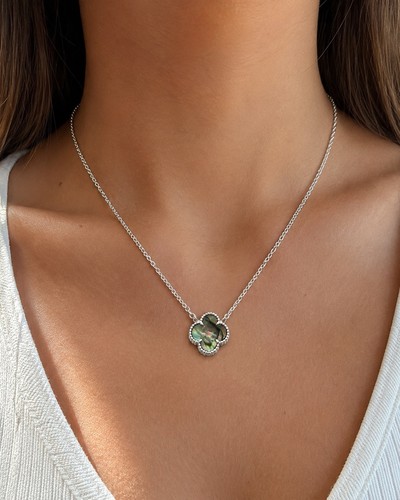 925 Sterling Silver Clover Necklace Abalone Inlay Pendant Adjustable