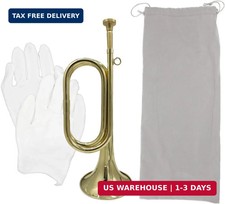 Gold Plated Brass Trumpet Bugle Horn with Bag  Gloves for Military Orchestra an