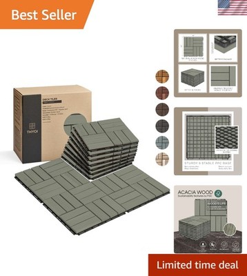, Patio Flooring - Outdoor Waterproof Acacia Wood Tiles for All Weather Use -...