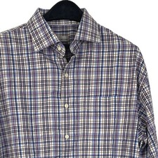 Peter Millar Men's XL 100 Cotton Button Up Plaid Check Dress Shirt Blue White