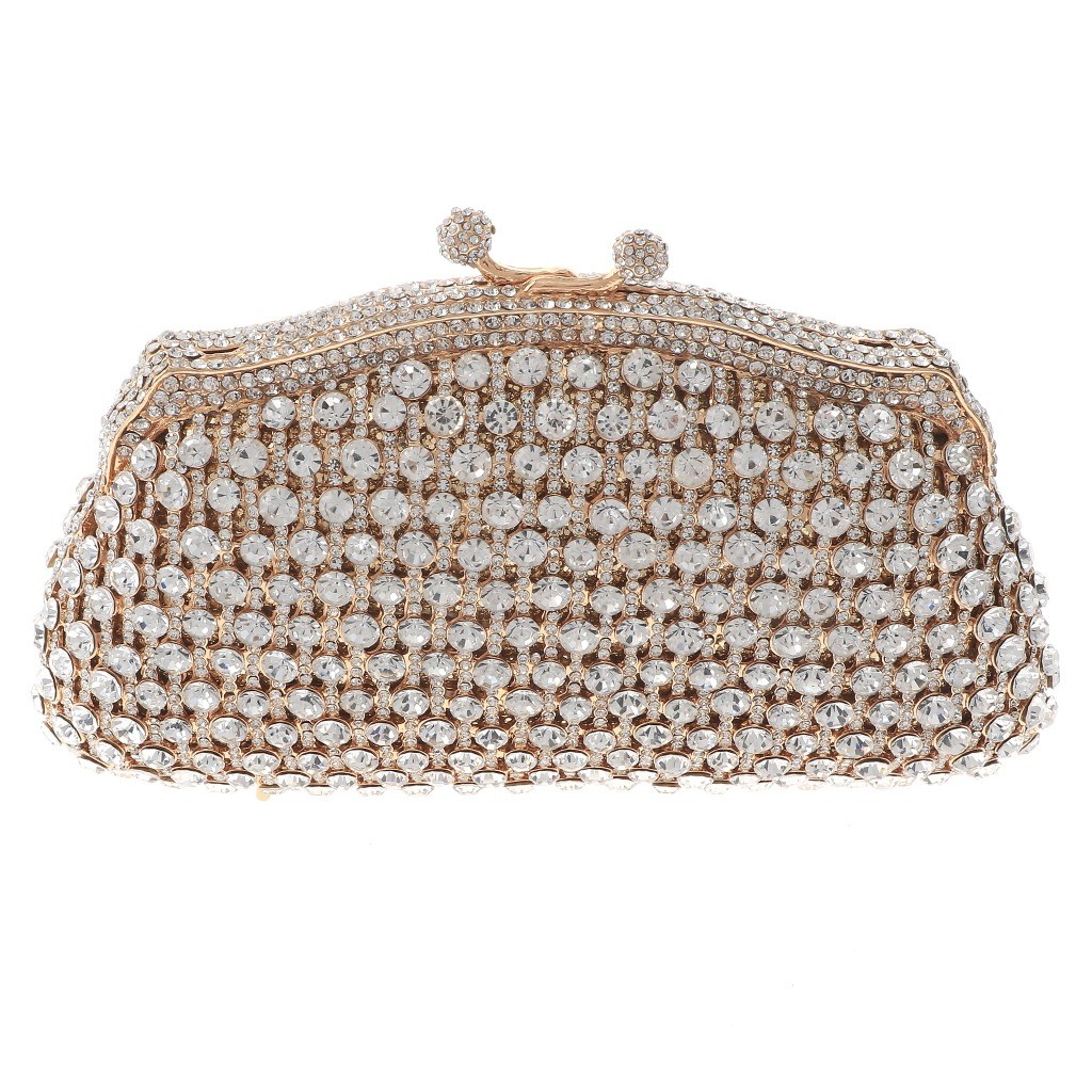 Gold Tone Metal Rhinestone Crystal Clutch Evening Bag HB6199-GCL