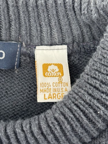 VTG 90s IZOD Mens Cotton Knit Sweater L Pullover Grey Long Sleeve Made in USA - Picture 4 of 8