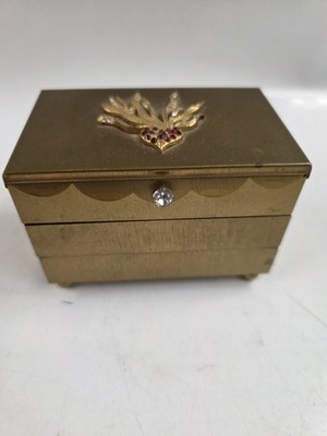 Vintage Jewelry Box A Gold Tone Product Footed Rhinestone 3 Tier Folding Drawer