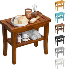 Teak Shower Bench Stool with Storage Shelf, Waterproof Shower Chair Spa Bath