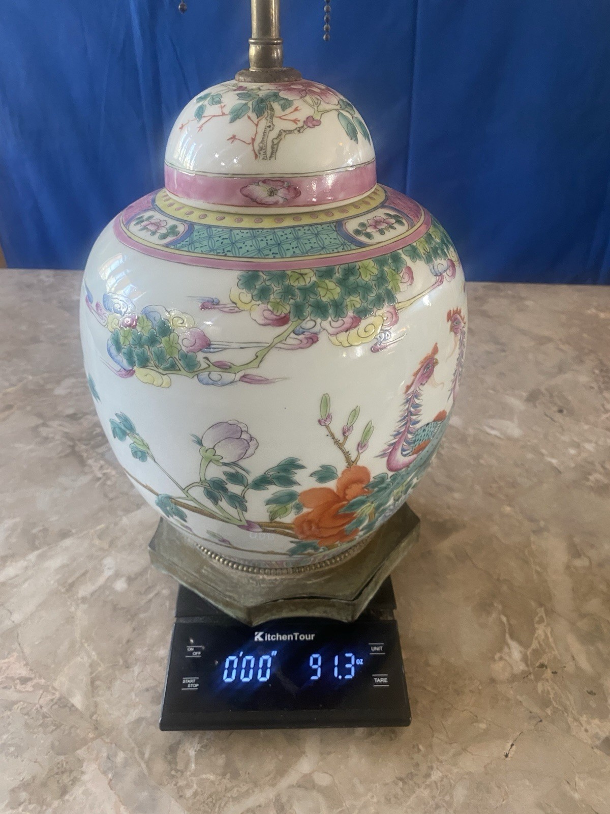 Ceramic Floral Traditional Accent Lamp, Dual Light Pull Chain,Corded Electric.