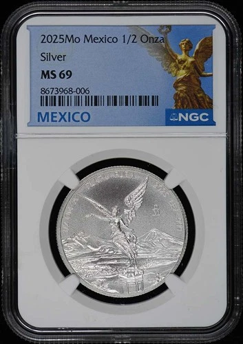 2025 Mo Mexico 1/2 Onza Libertad Silver NGC MS69 Low Mintage 100
