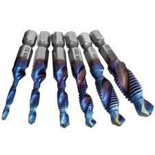 New 6pc HSS Tap  Drill Bit Set M3-M10 Hex Shank Blue Coated Fast Shipping