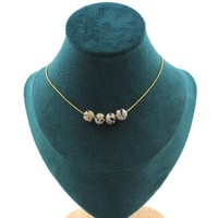 Halskette 4 Perlen Dalmatiner Jaspis 8 Mm. Kette Stahl Golden Edelstahl