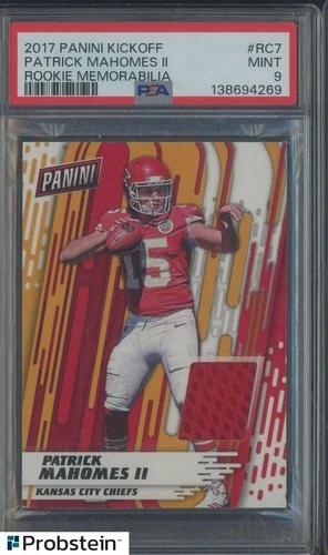 2017 Panini Playoff Rookie Memorabilia Patrick Mahomes II Chiefs RC Jersey PSA 9